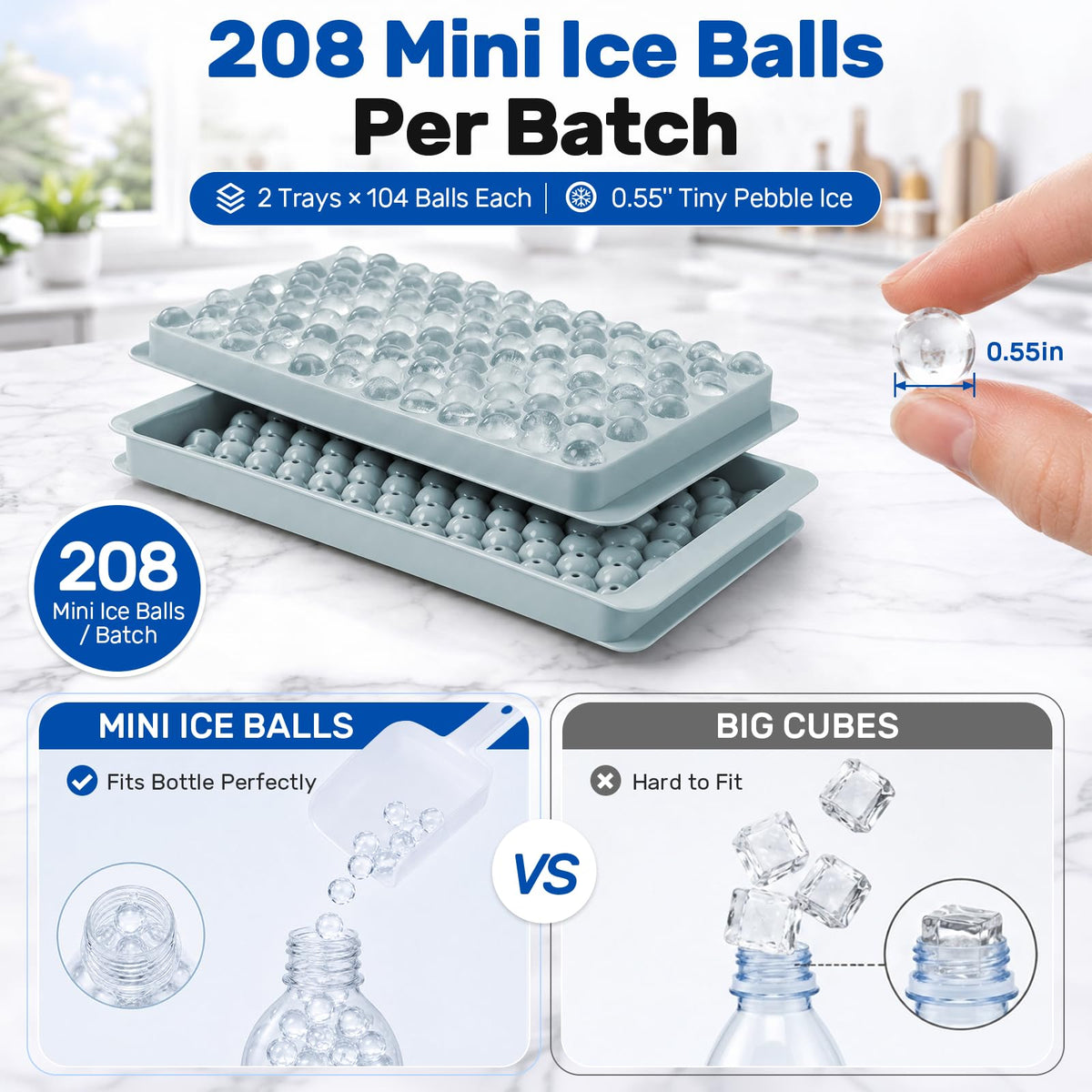 Mini Ice Cube Trays with Lid & Bin, Tiny Pebble Ice Balls for Coffee