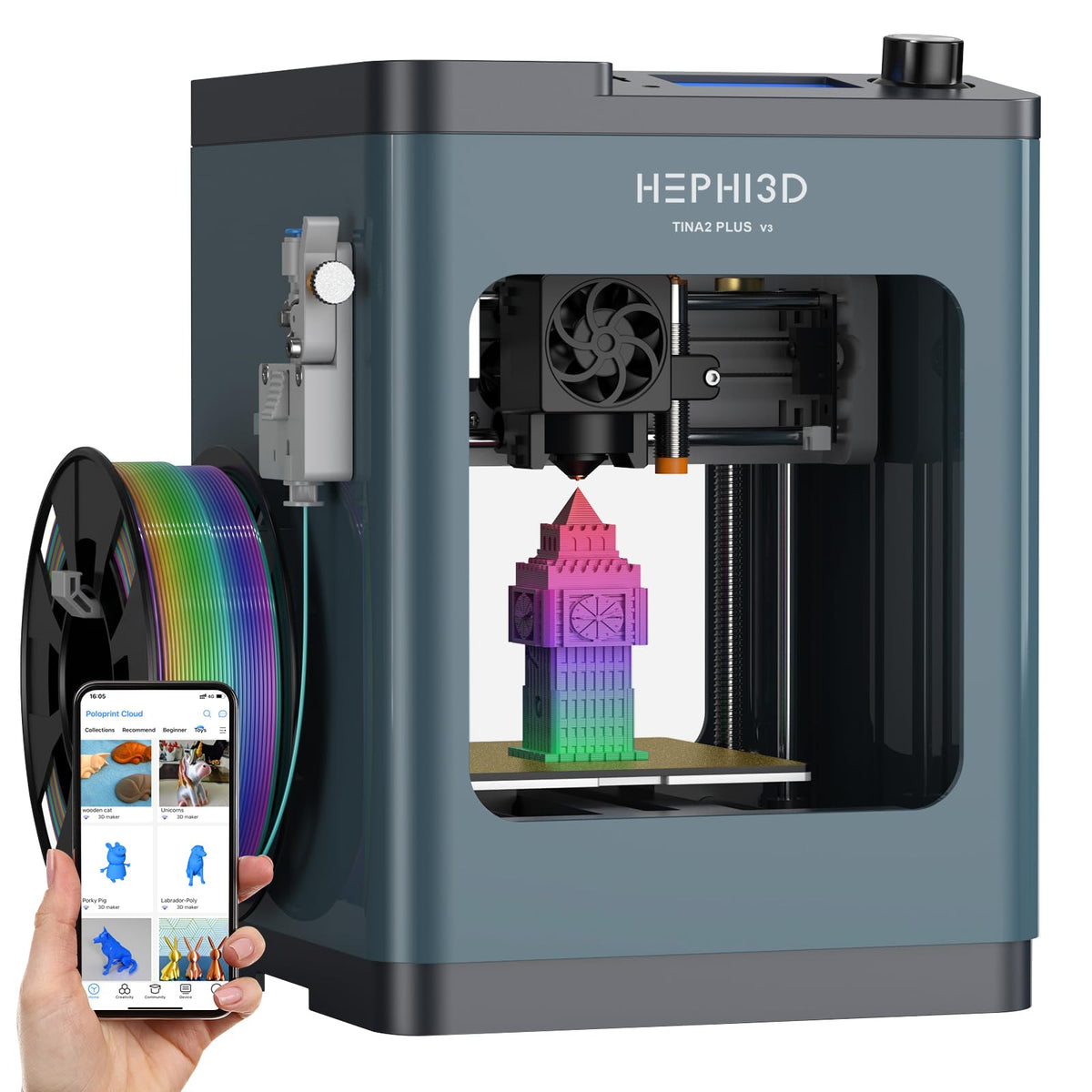 Hephi3d TINA2 Plus 3D Printer for Beginners, Fully Assembled Ready to Print