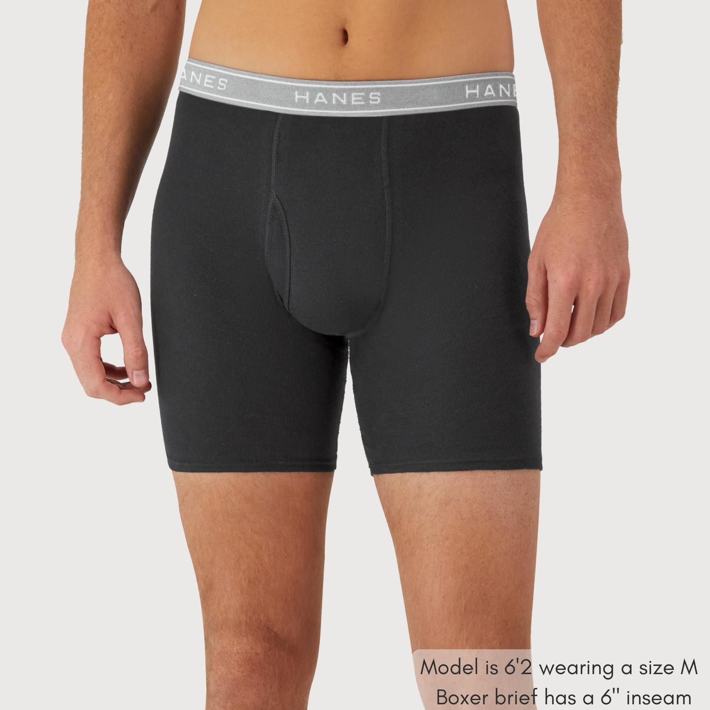 Hanes Men's Boxer Soft Breathable Cotton ComfortFlex Waistband, Multipack Brief Underwear, 6 Pack - Black/Gray, Large
