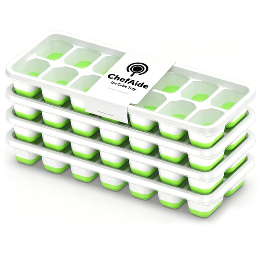 ChefAide 4 Pack Ice Cube Tray, Silicone Ice Cube Trays for Freezer with Lid