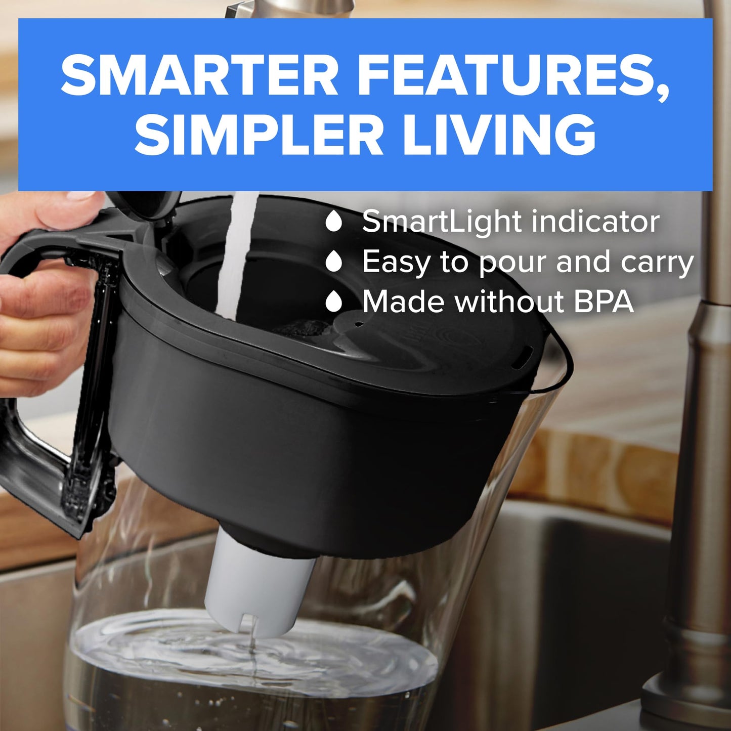 Brita Small 10 Cup Water Filter Pitcher, 1 BritaPlus Filter, Metro, Black