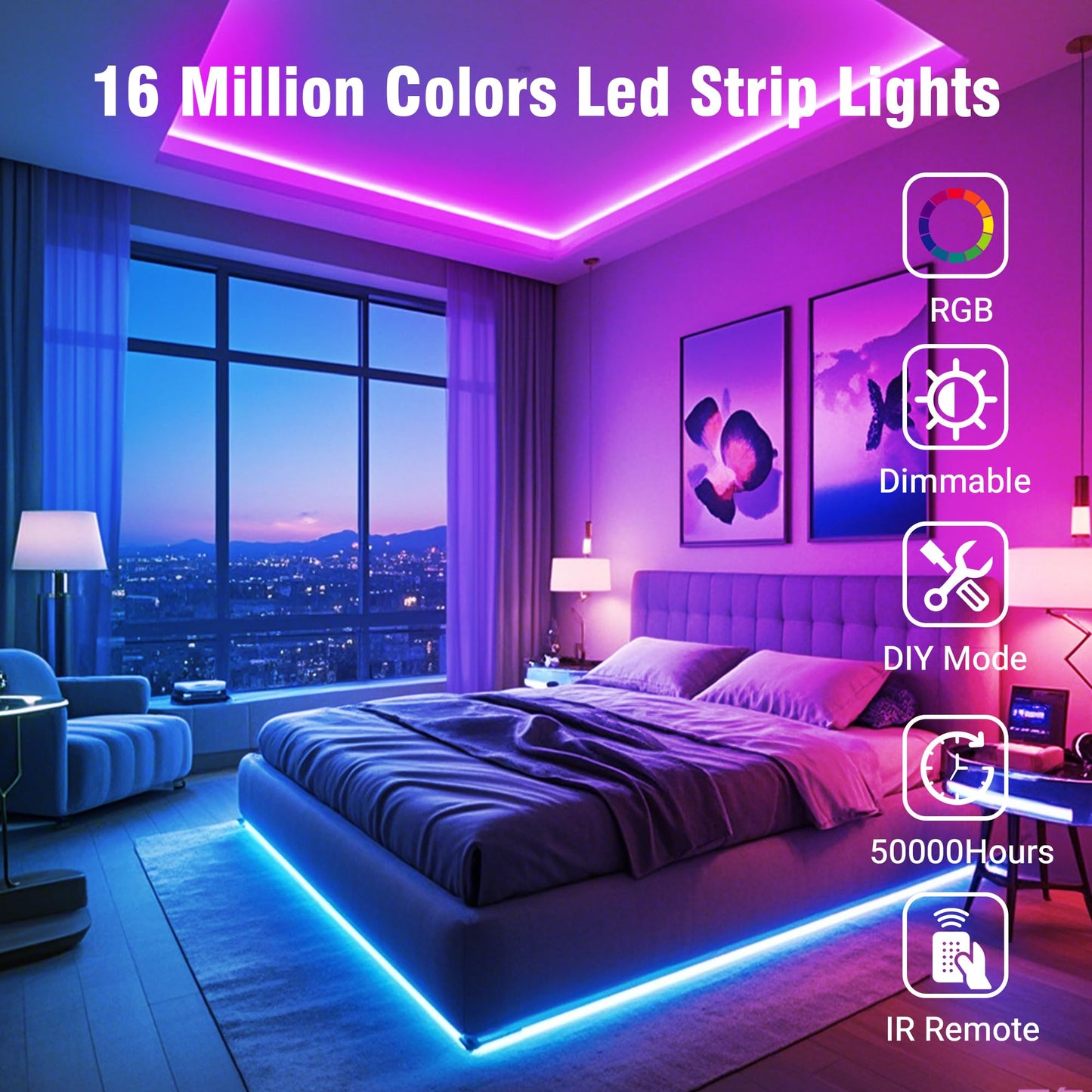 VOLIVO 100FT LED Strip Lights for Bedroom RGB Color Changing