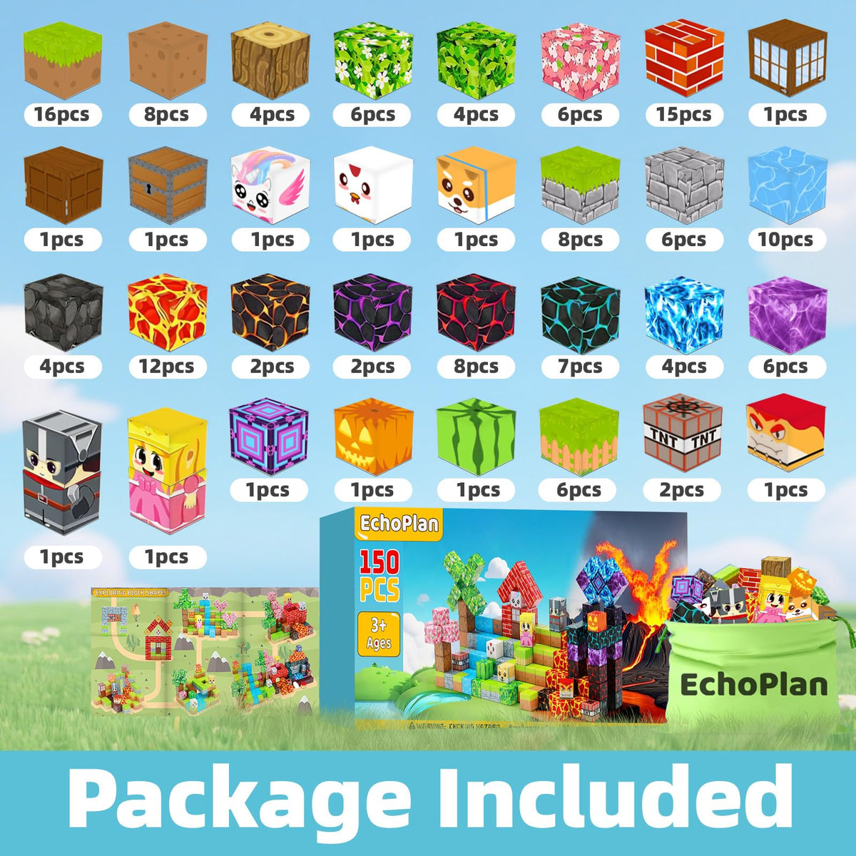 EchoPlan 150PCS Magnetic Blocks, Magnetic Building Blocks for Boys Girls