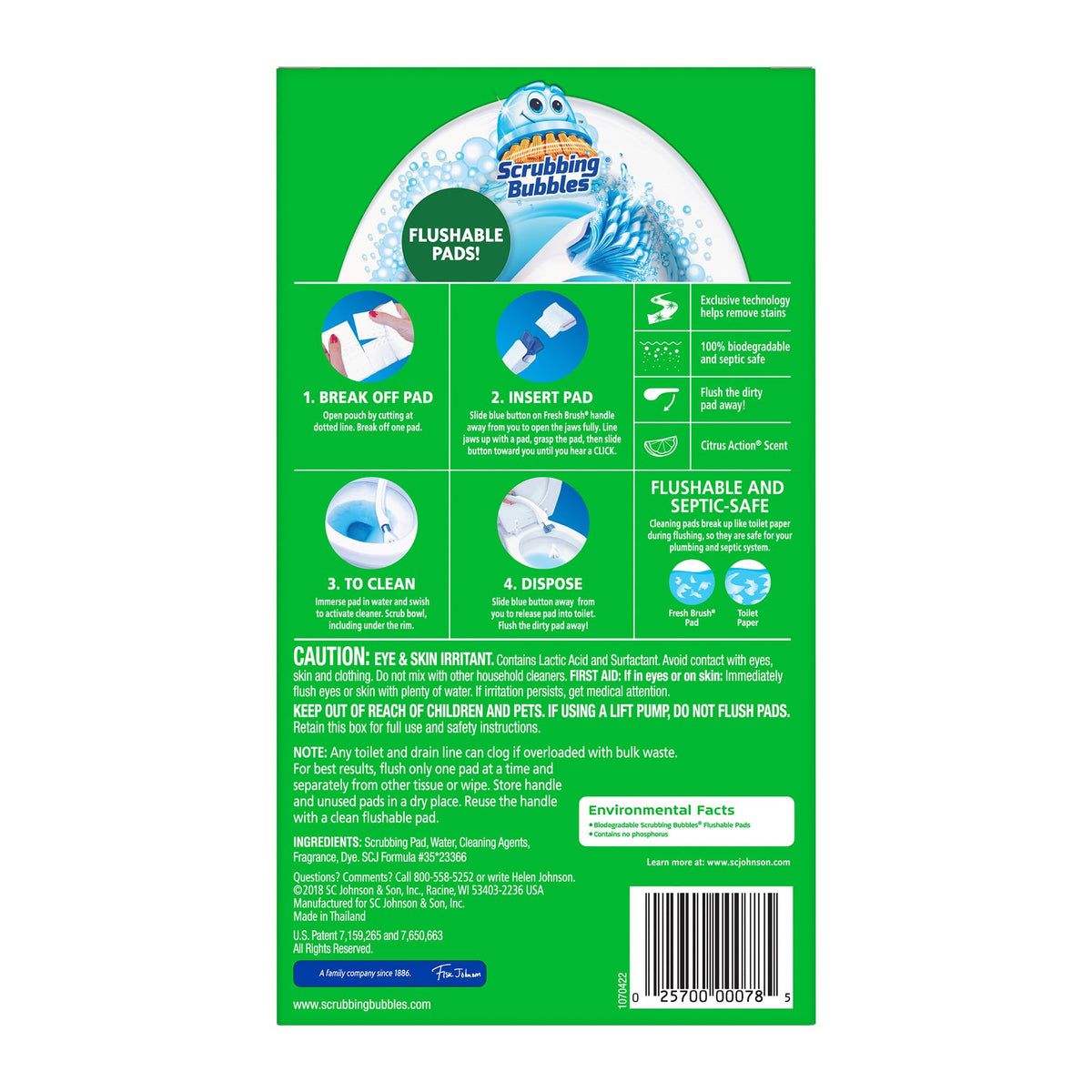 Scrubbing Bubbles Flushable Toilet Wand Refills, Fresh Brush Toilet Cleaner Refill Pads, Cleans Limescale & Fights Odors, Citrus Scent, 20 Count, Pack of 1