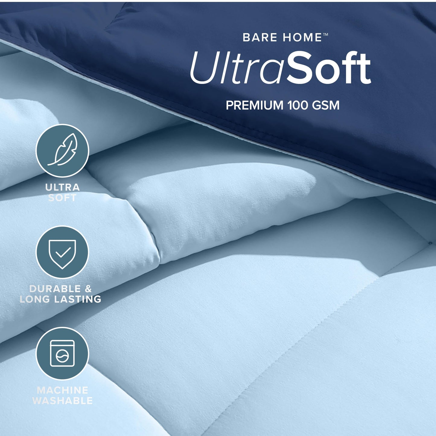 Bare Home Reversible Bed-in-A-Bag Comforter & Sheet Set - Queen - Down Alternative - Soft - Bedding Set (Queen, Dark Blue/Light Blue)