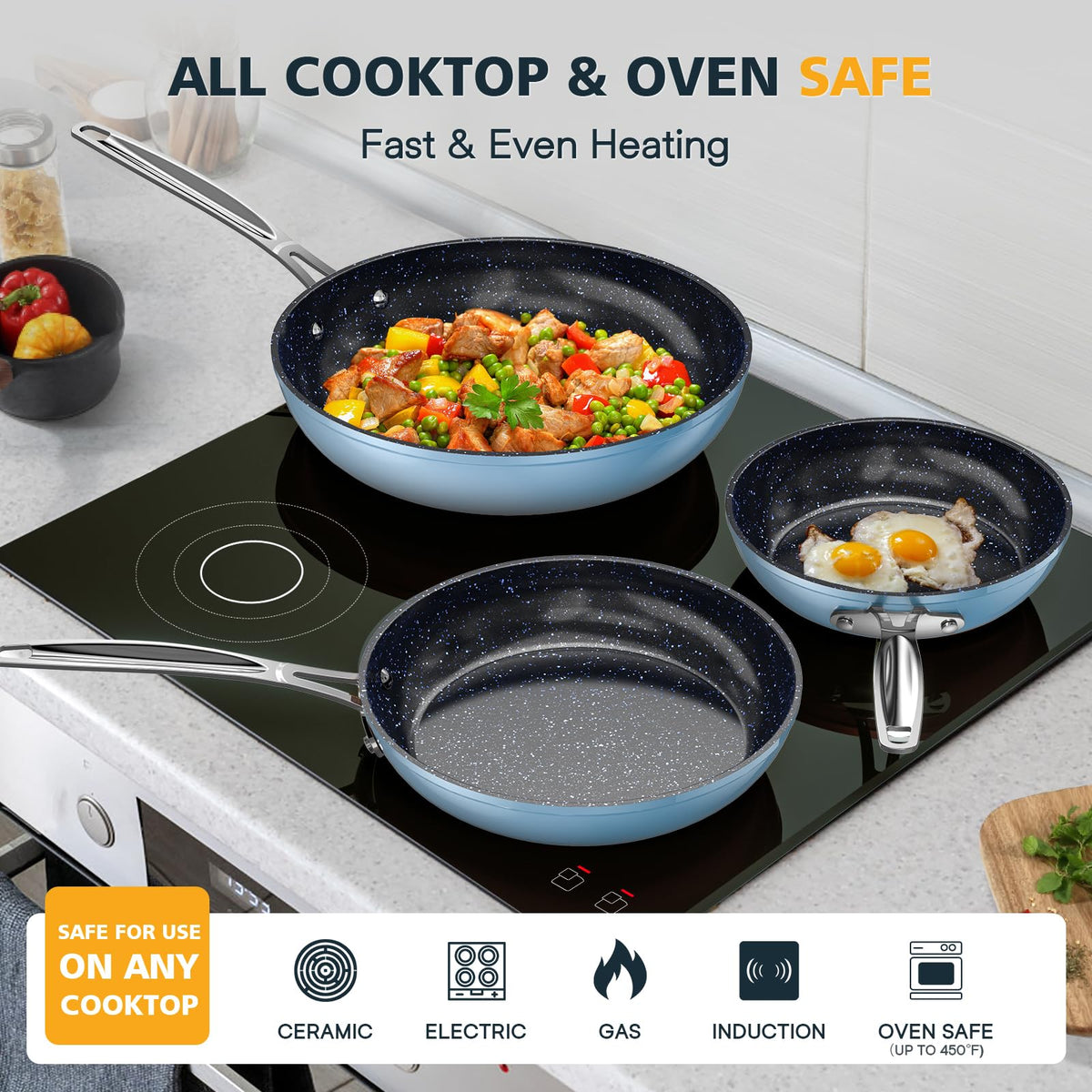 Nuwave 3-Piece 8”, 10”, 12” Forged Lightweight Frying Pan Set
