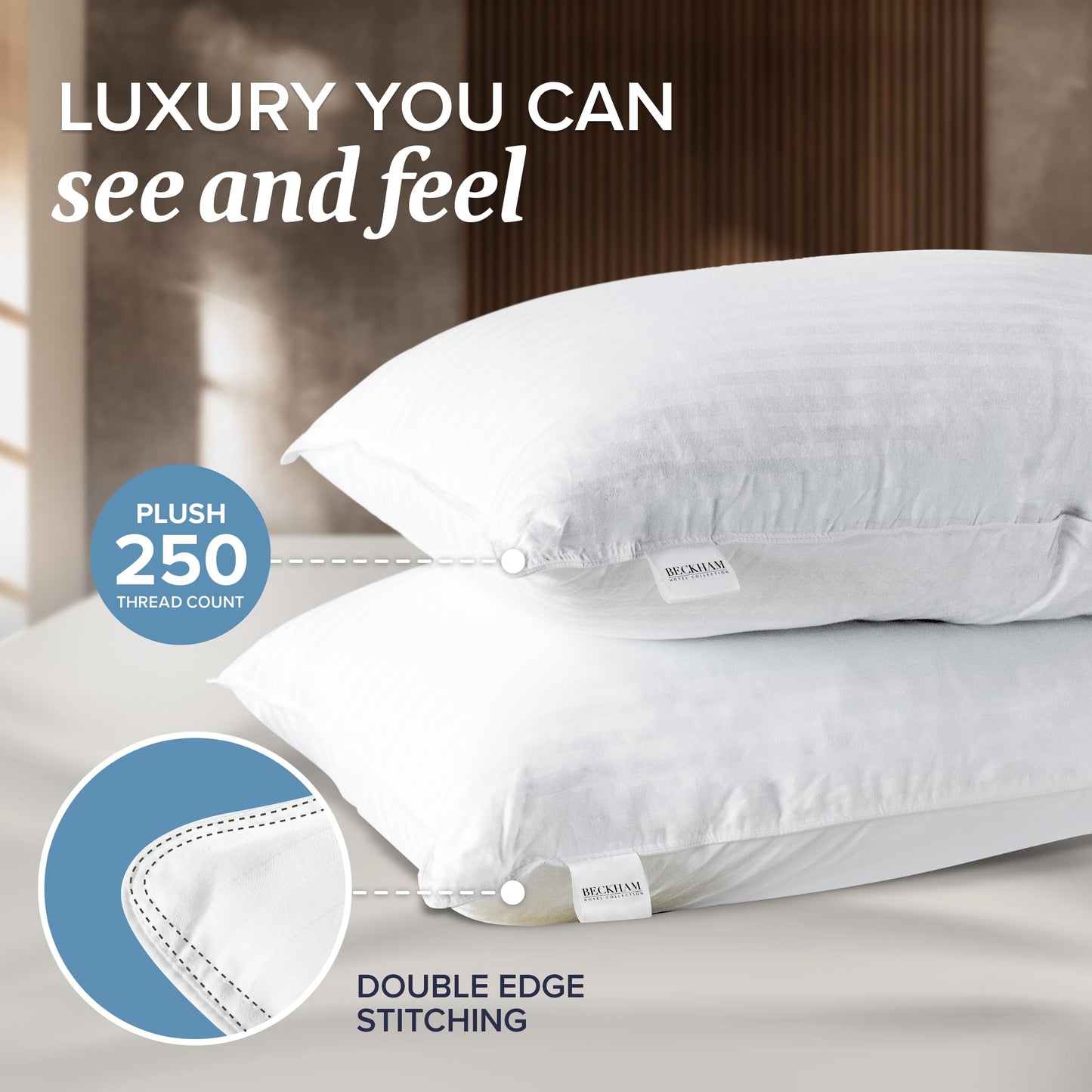Beckham Hotel Collection King Size Memory Foam (Adjustable Fill) Bed Pillows Set of 2 - Cooling Shredded Foam Pillow for Back, Stomach or Side Sleepers