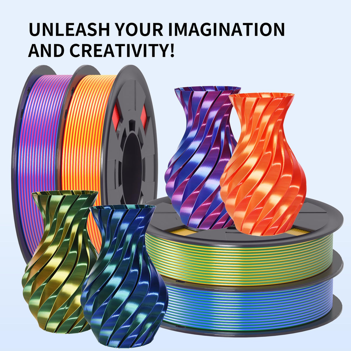 RAMBERY Silk Dual Color PLA Filament 1.75mm, Multi-Color, 4 Spools