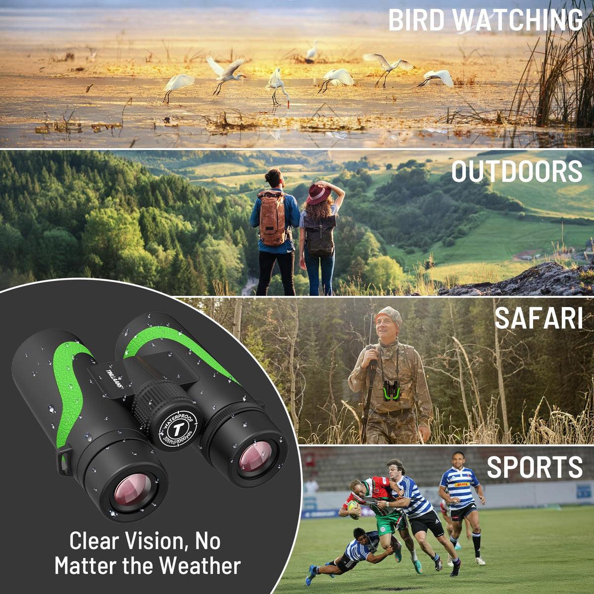 15x55 UHD Binoculars for Adults High Powered with Phone Adapter - Large View, BAK4 Prism, Waterproof, Lightweight for Bird Watching, Hunting, Cruise, Travel, Camping (Green)