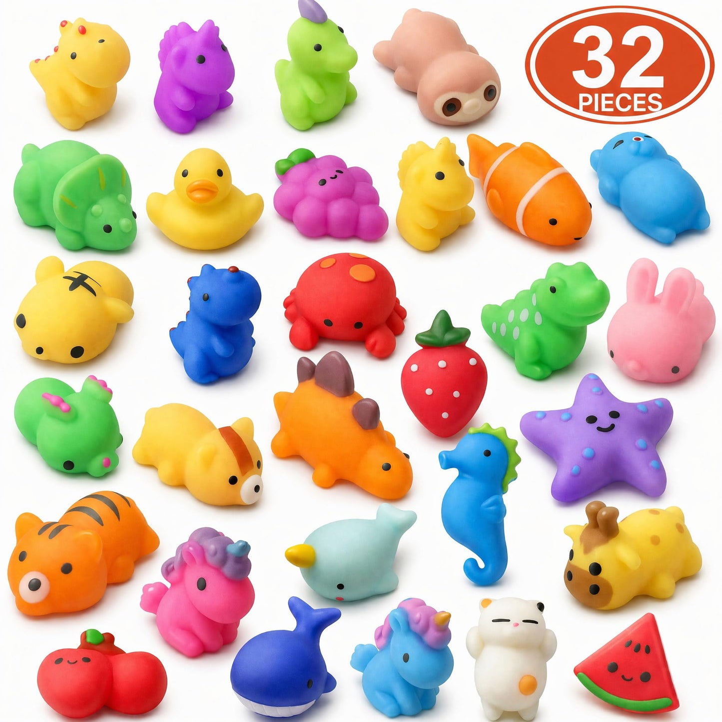 nobasco Squishies, 32 Pack Mochi Squishy Toys - Kawaii Cat Squishys Slow Rising Animals - Party Favors, Goodie Bag, Birthday Gifts, Mini Squishies Stress Reliever Toy
