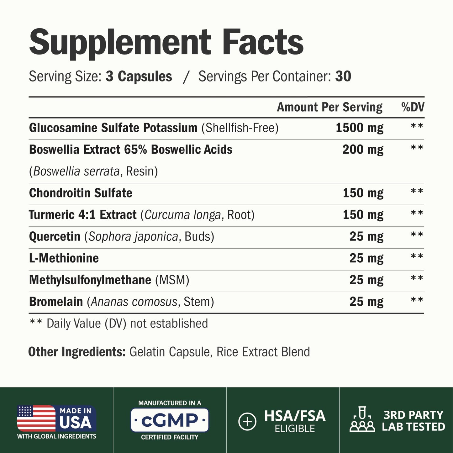 Glucosamine Chondroitin MSM – Joint Support Supplement for Women and Men with Glucosamine Sulfate 1500 mg, Chondroitin and MSM – for Cartilage, Joint Health and Flexibility – 90 Capsules
