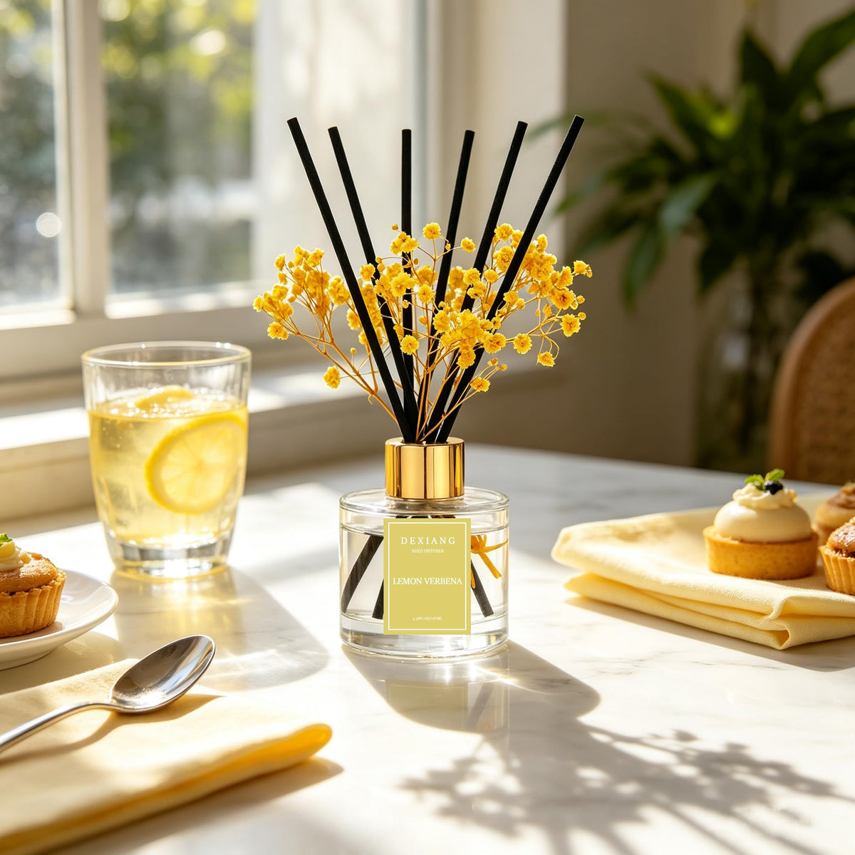 Reed Diffuser Set,3.38 fl oz (100 ml) Lemon Verbena Oil Diffusers with 6 Reed Sticks for Bathroom Shelf Decor Home Fragrance Reed Diffuser