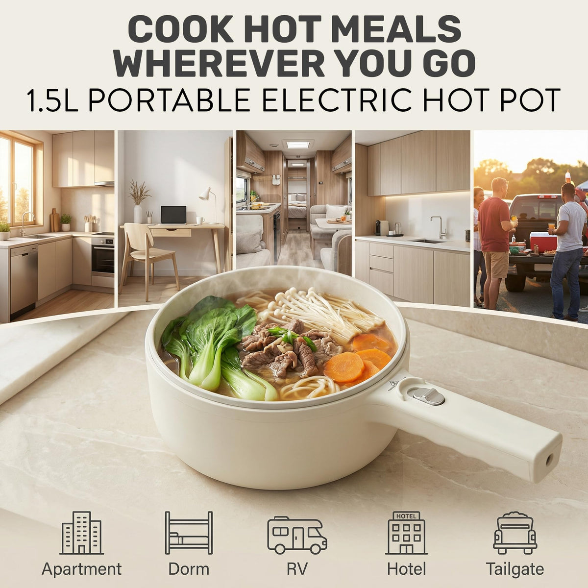CERAMAX PRO 1.5L Electric Hot Pot with Lid & Steamer