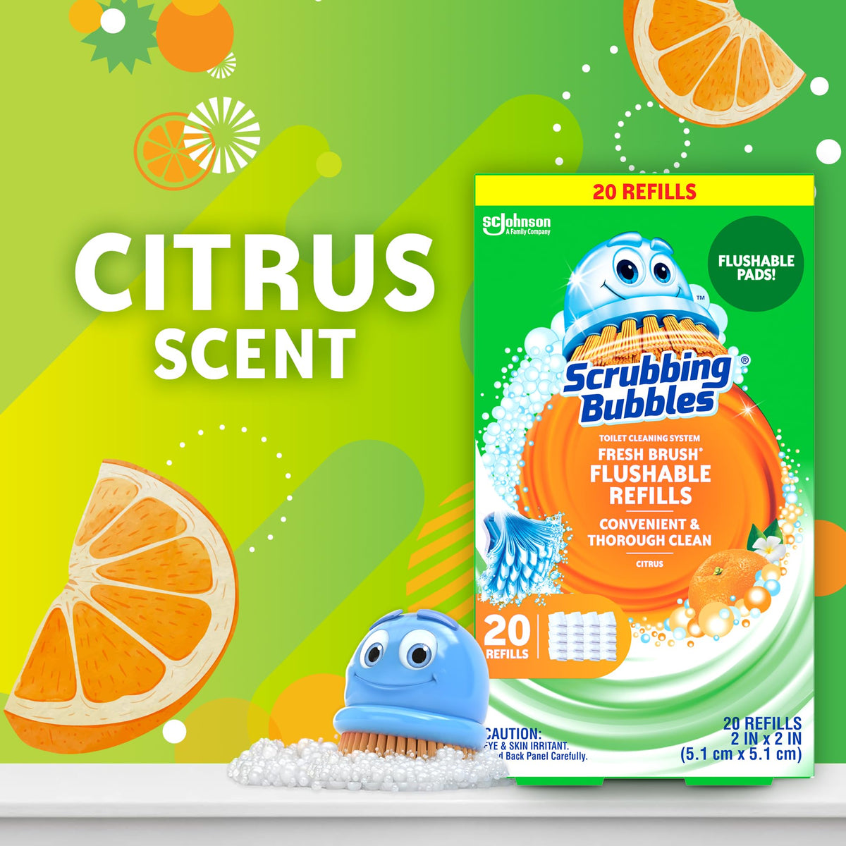 Scrubbing Bubbles Flushable Toilet Wand Refills, Fresh Brush Toilet Cleaner Refill Pads, Cleans Limescale & Fights Odors, Citrus Scent, 20 Count, Pack of 1
