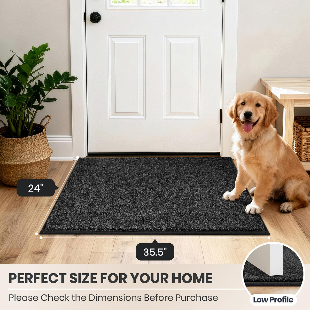 PURRUGS Dirt Trapping Indoor Door Mat, 24" x 35.5", Charcoal