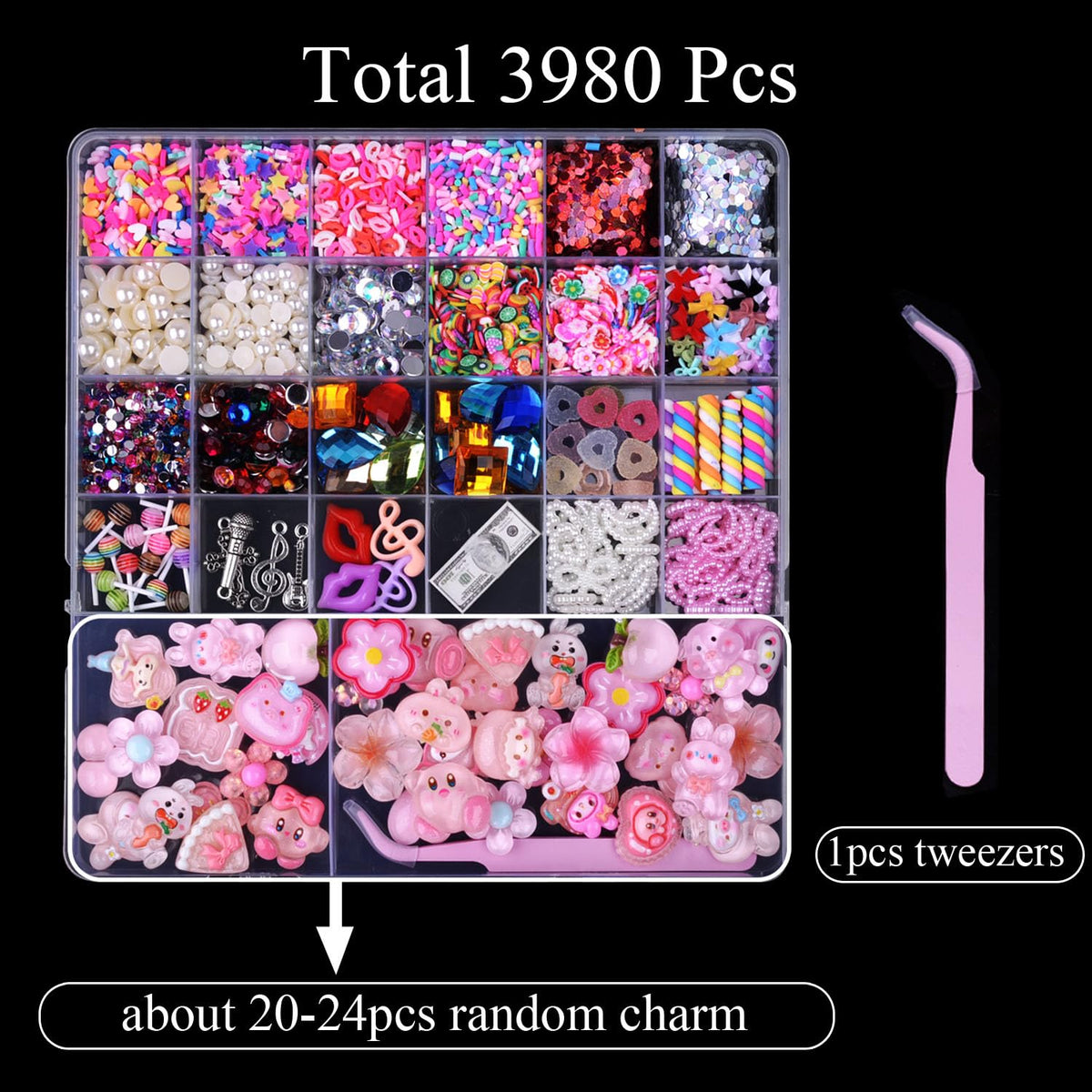 DIYCICO 3980 Pcs Junk Case Charms Kit for Phone Case,Slime Craft,Cute Nail Art Charms Pink