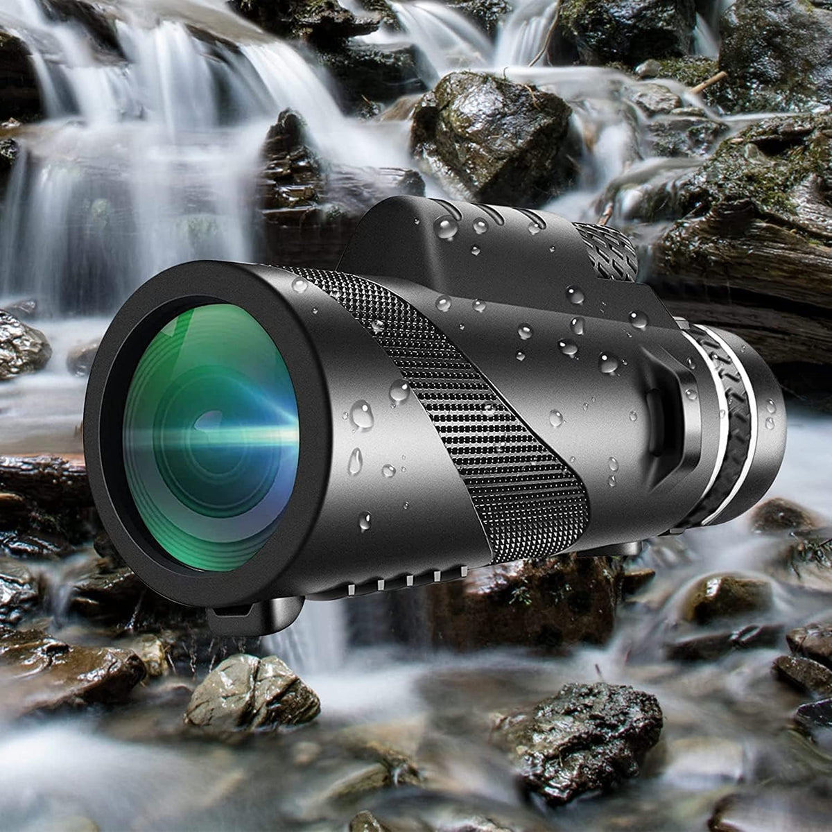 80x100 High‑Powered Monocular Telescope HD Portable Monocular for Adults with Phone Adapter Ideal for Bird Watching Wildlife Travel Camping Hiking‑Black