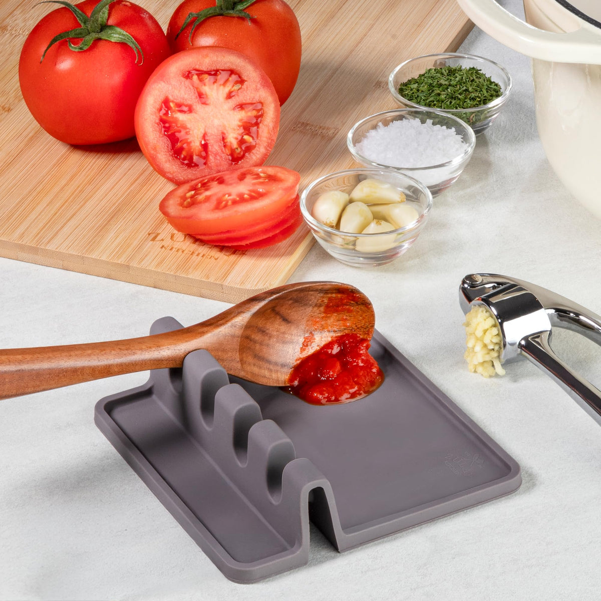 Zulay Kitchen Sillicone Spoon Rest for Stove Top, Kitchen Gadgets, Gray