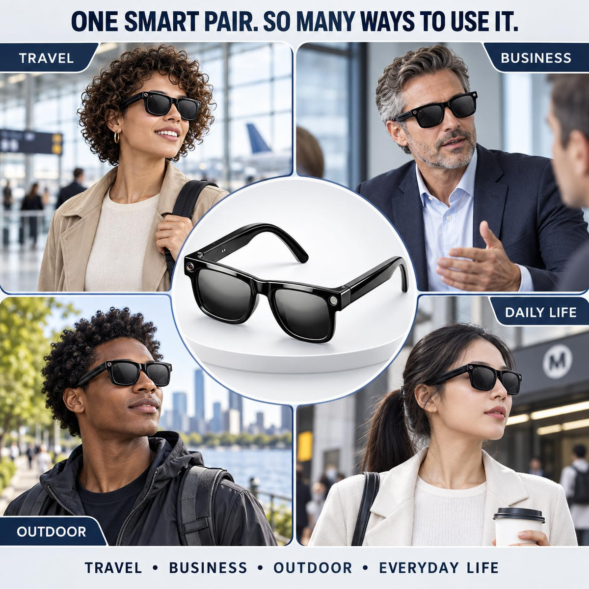 AI Smart Glasses with 8MP Camera, 1080P Video, AI Assistant & Translation