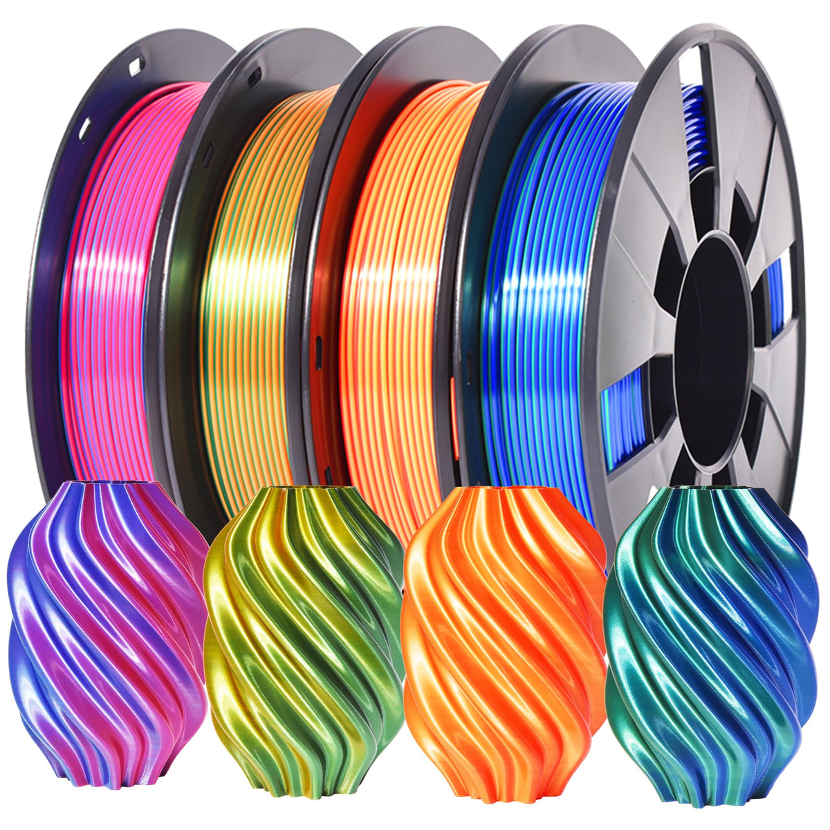 RAMBERY Silk Dual Color PLA Filament 1.75mm, Multi-Color, 4 Spools