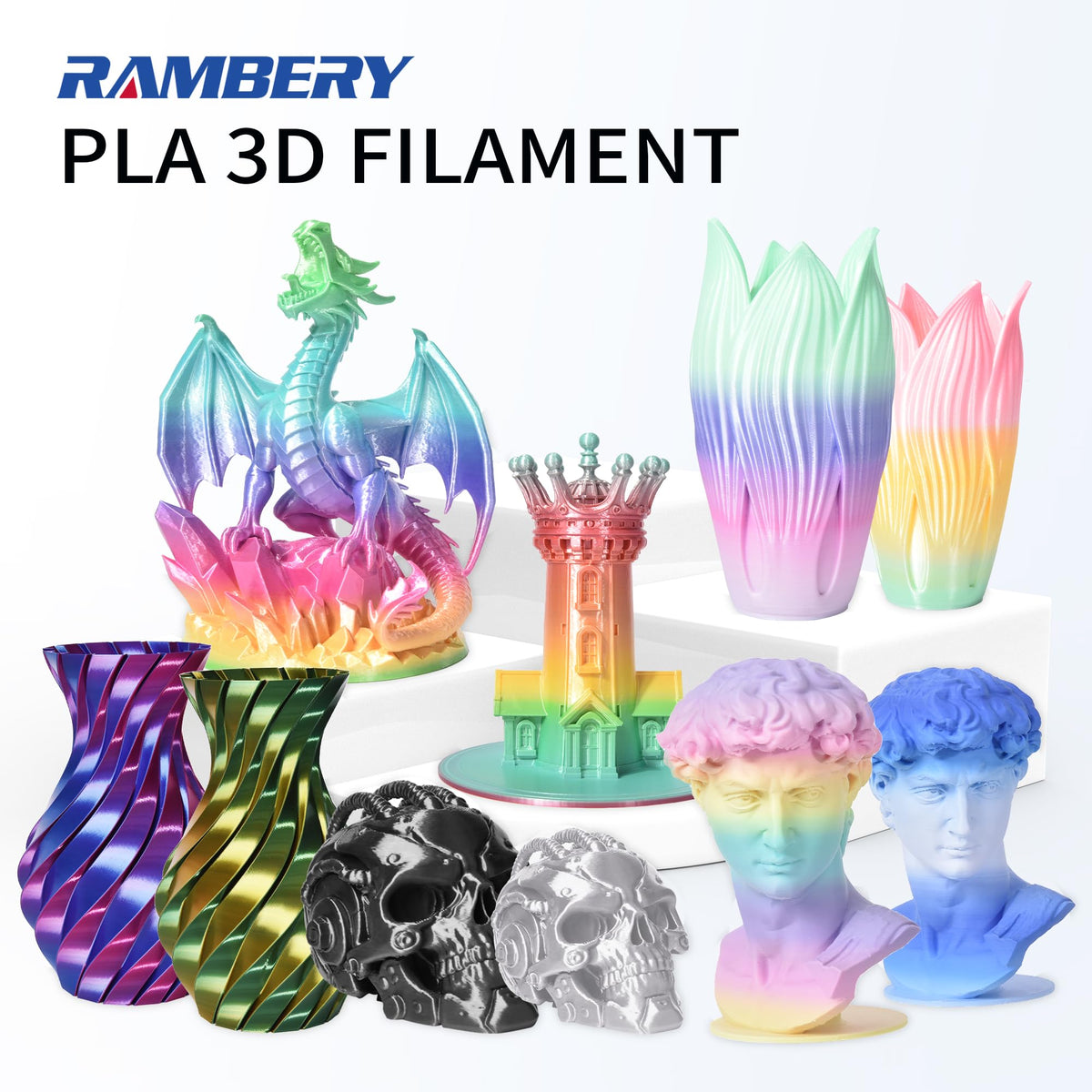 RAMBERY Silk Dual Color PLA Filament 1.75mm, Multi-Color, 4 Spools