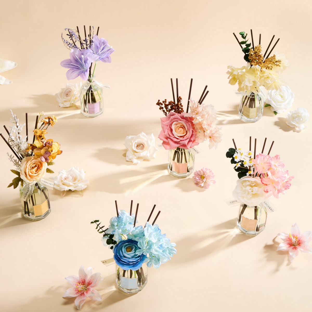 COCORRÍNA Reed Diffuser - Lavender Eucalyptus 8.5 Fl.oz Flower Reed Diffuser with Sticks, Bedroom Bathroom Shelf Decor (Floral Basket Collection)
