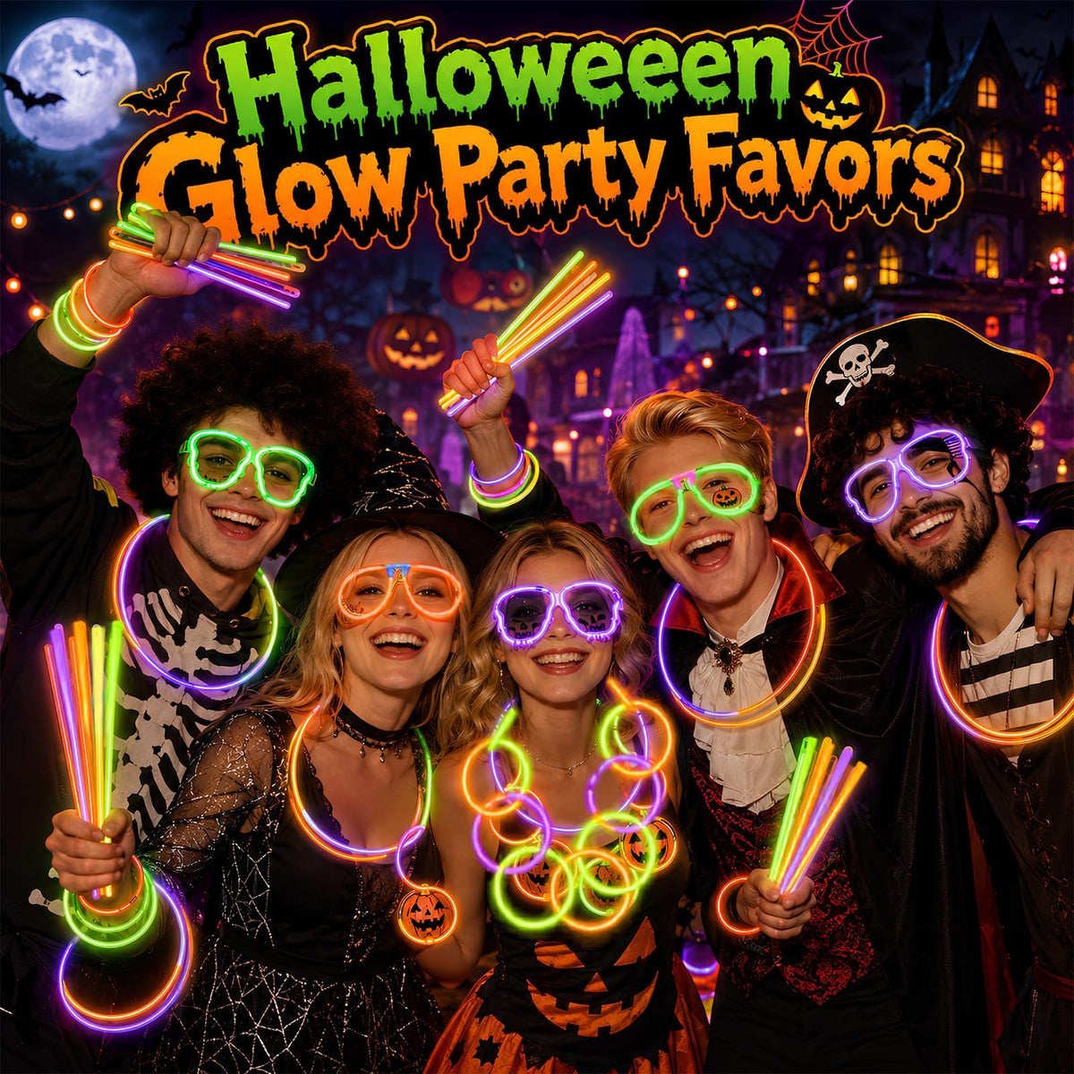BUDI 467Pcs Halloween Glow Sticks Party Favors, Glow in the Dark Party Pack