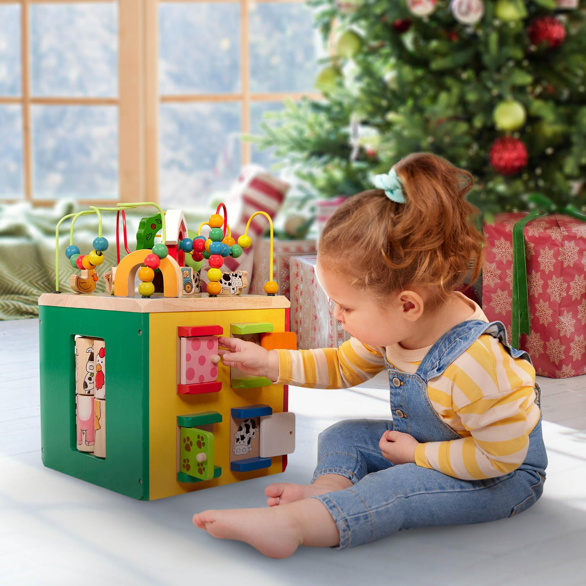 Battat Wooden Activity Cube - 5-Sided Play Center with Bead Maze, Doors