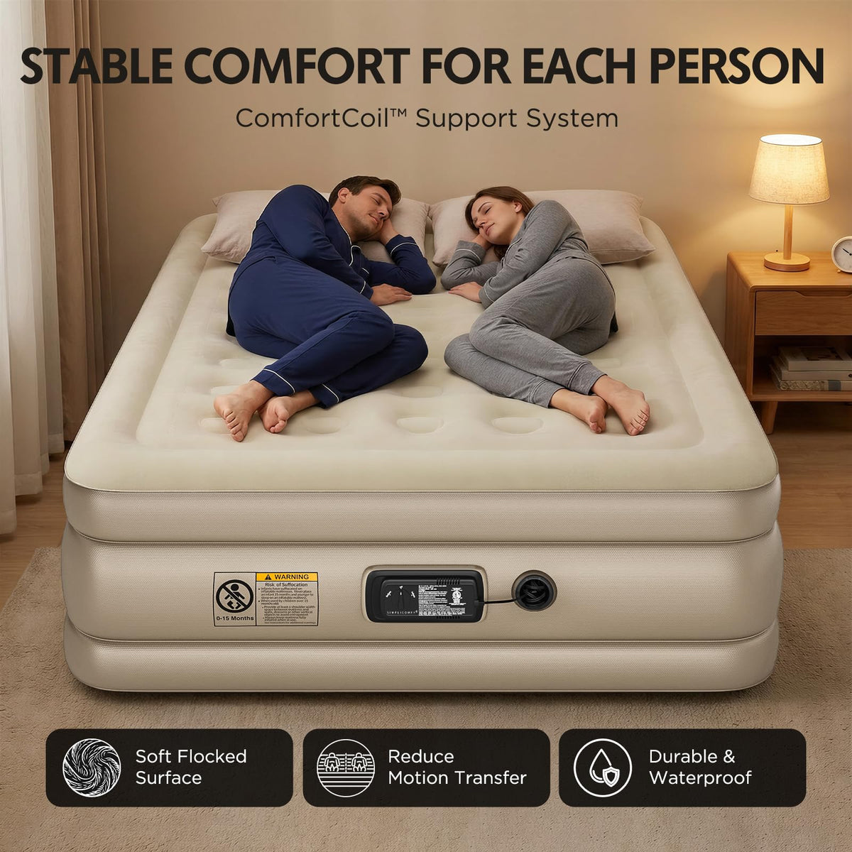 Simpli Comfy 18" Raised Double-High Queen Inflatable Air Mattress, 700lb
