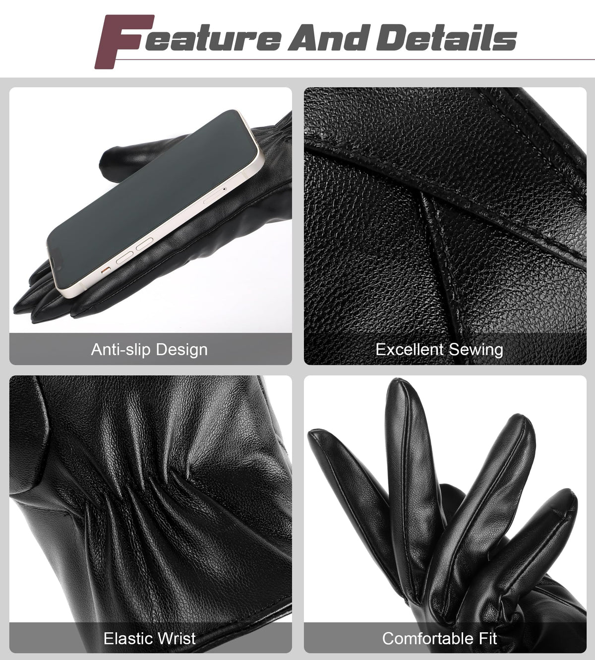 Aegend Women’s Leather Winter Gloves, Warm Lined Touchscreen Gloves
