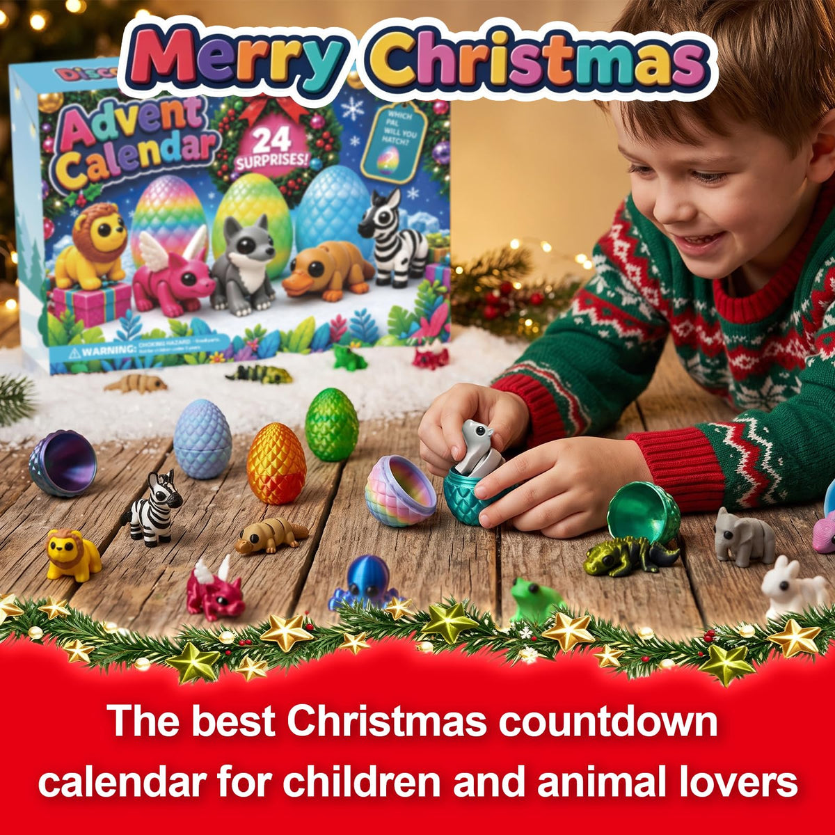2026 Advent Calendar for Kids: 24days Countdown Calendar 24pack 3d-Printed-Eggs with 3d-Animals Toys, Gifts for Kids Boys Girls