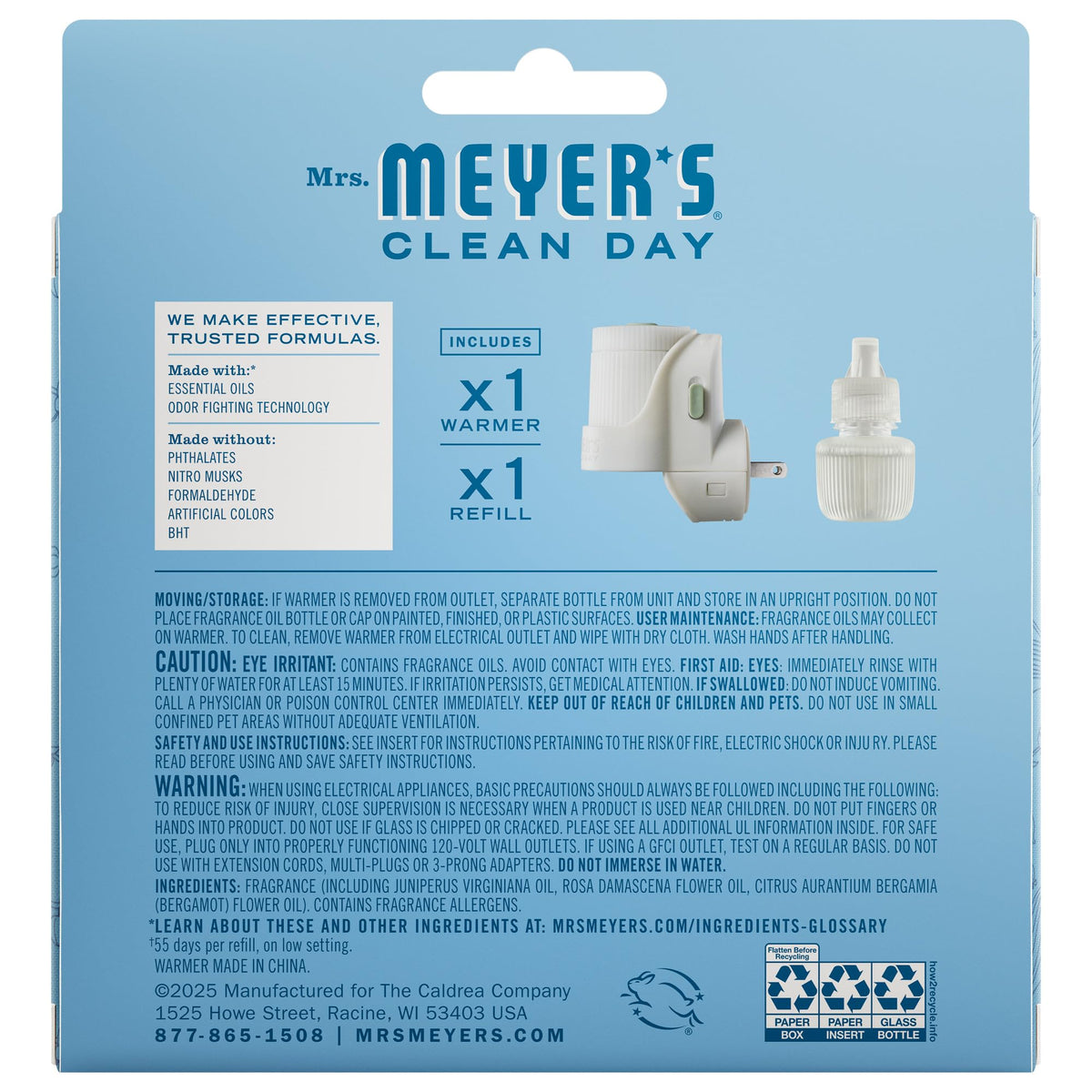 MRS. MEYER'S CLEAN DAY Scented Oil, Rain Water, 1 Warmer and Refill