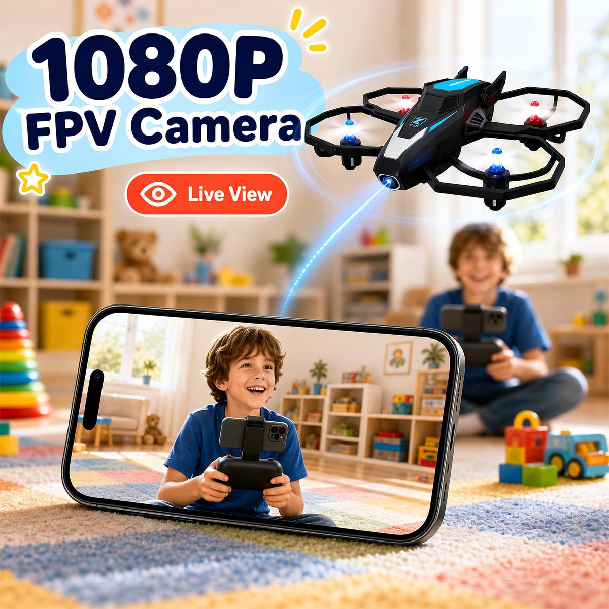 Drones for Kids with 1080P Camera，Remote Control RC Quadcopter for Beginner