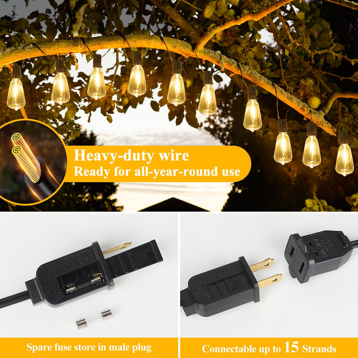 Brightever 100FT Outdoor String Lights 52 Bulbs, Waterproof Patio Lights