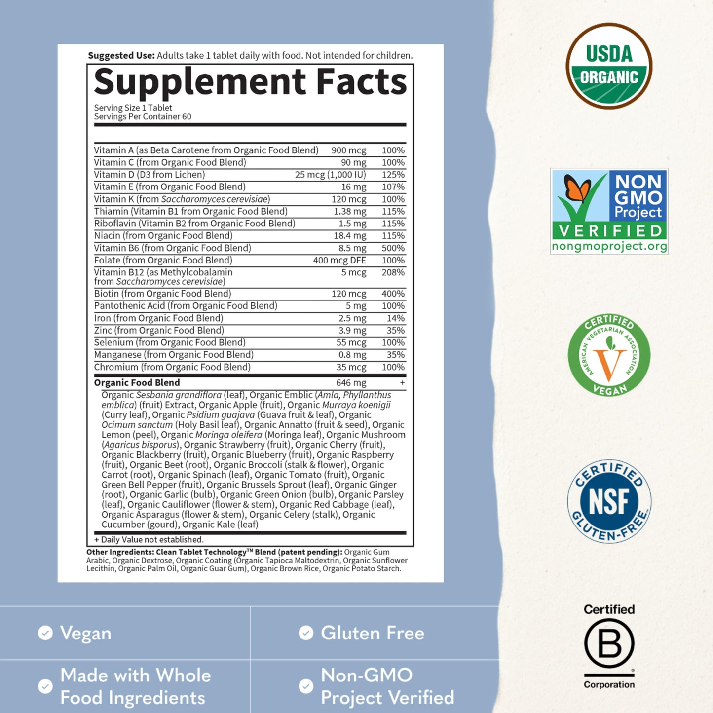 Garden of Life Once Daily Whole Food Multivitamin for Men, Organic Mens Vitamins & Minerals, Vitamin C, Zinc, Vegan, for Health & Well-Being, 60 Tablets