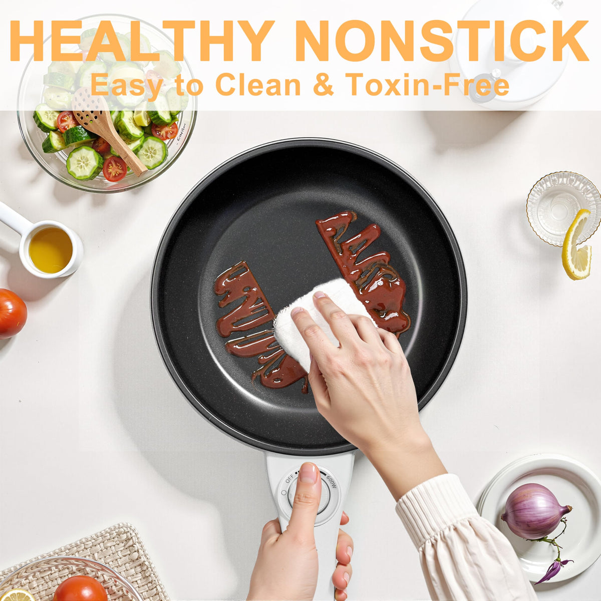 Dezin Electric Pot with Steamer, 1.5L Non-Stick Portable Hot Pot Electric