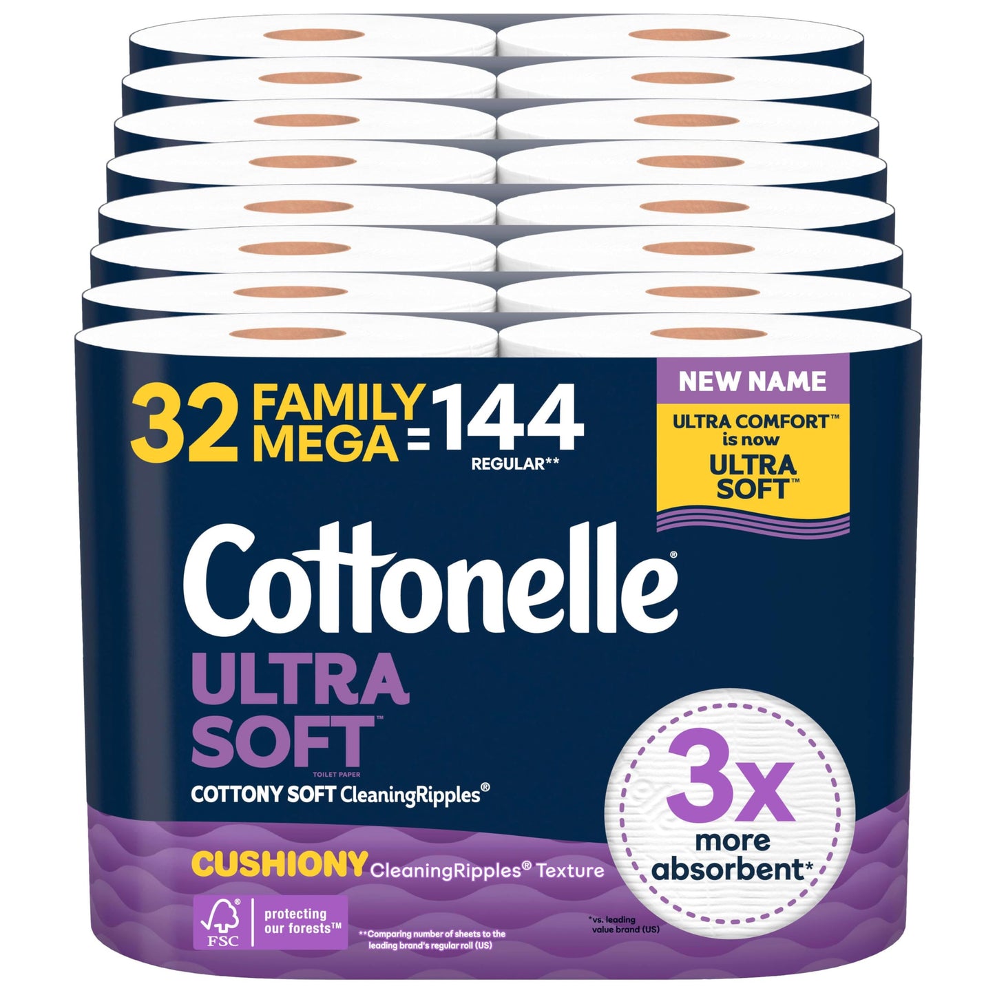 Cottonelle Ultra Soft Toilet Paper, 32 Family Mega Rolls=144 Regular Rolls
