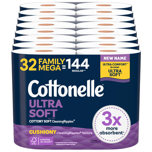 Cottonelle Ultra Soft Toilet Paper, 32 Family Mega Rolls=144 Regular Rolls