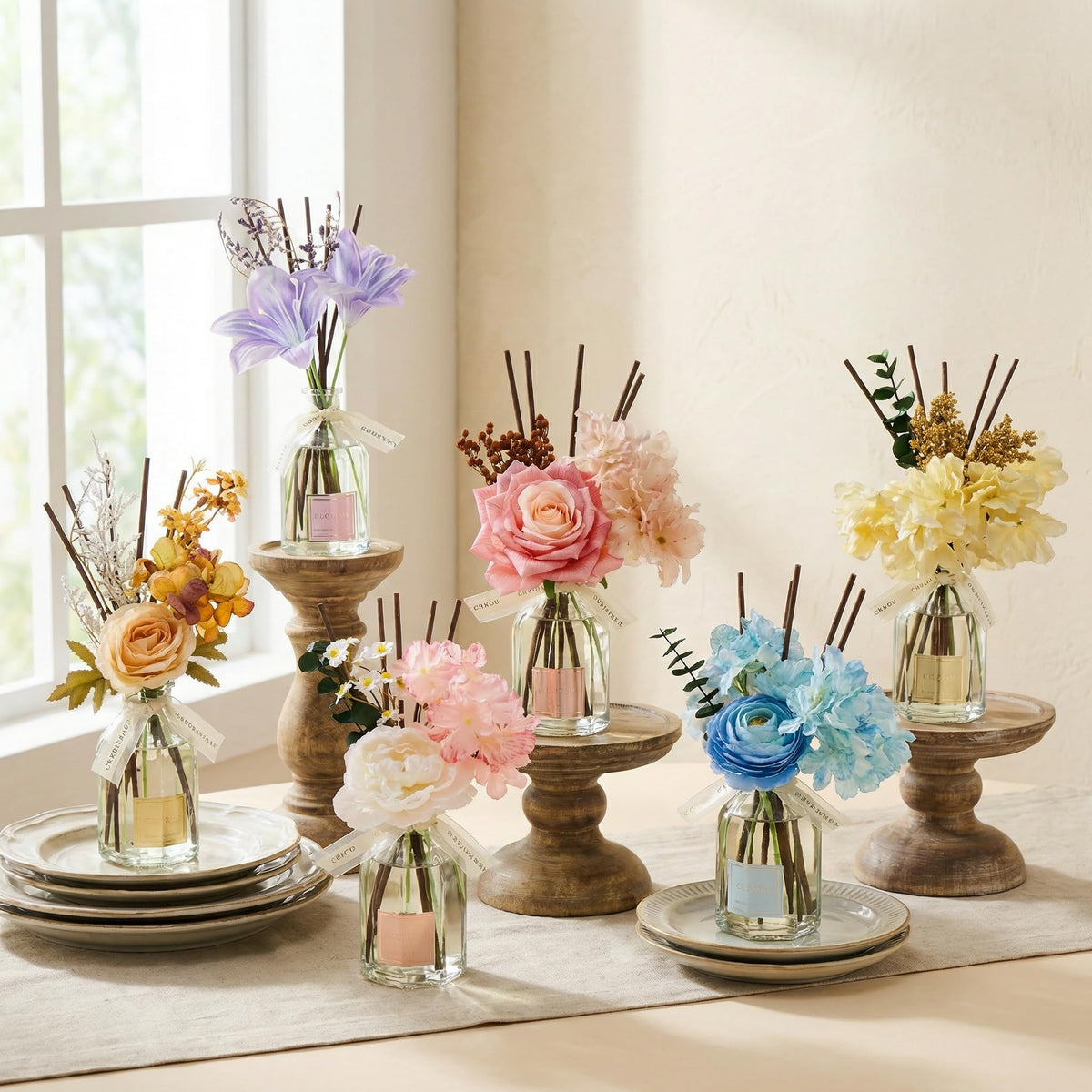 COCORRÍNA Reed Diffuser - Lavender Eucalyptus 8.5 Fl.oz Flower Reed Diffuser with Sticks, Bedroom Bathroom Shelf Decor (Floral Basket Collection)