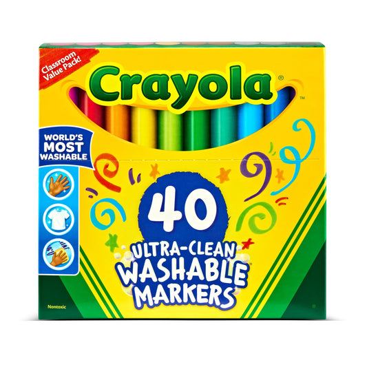 Crayola Ultra Clean Washable Markers (40ct), Teacher School Supplies for Kids, Broad Line Colored Markers, Art Marker Set, Ages 3+