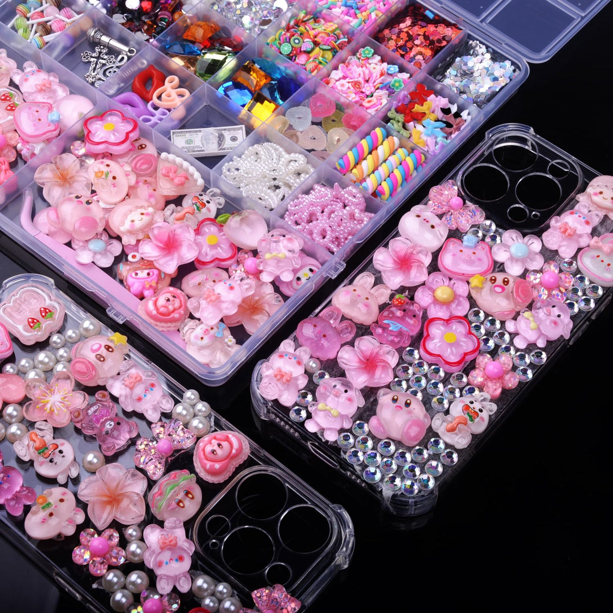 DIYCICO 3980 Pcs Junk Case Charms Kit for Phone Case,Slime Craft,Cute Nail Art Charms Pink