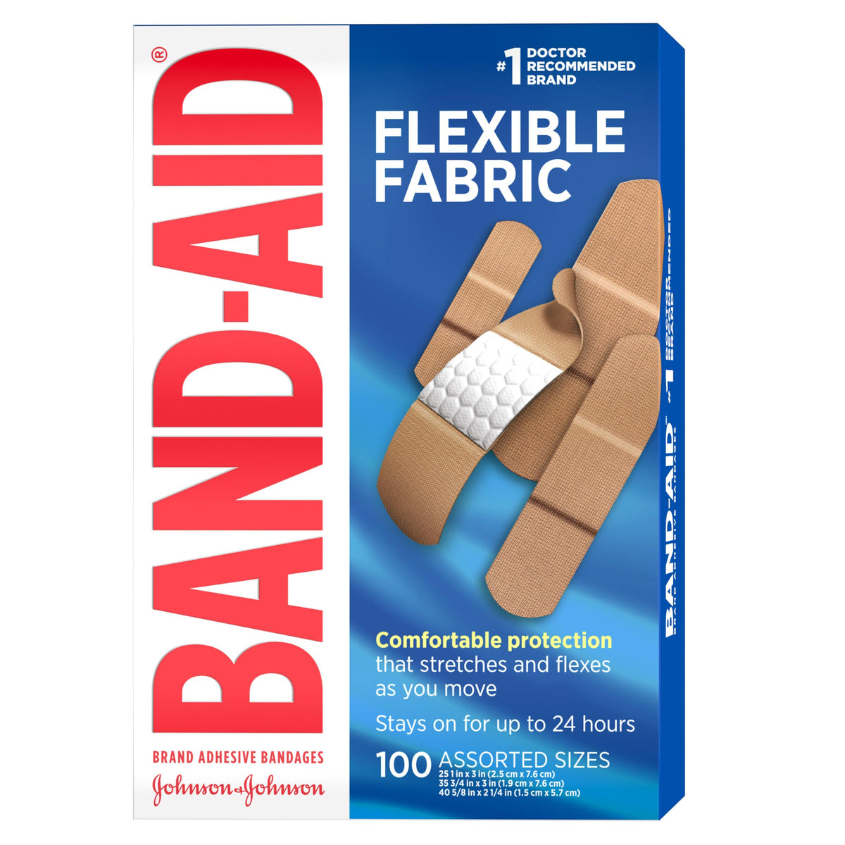 BAND-AID Brand Flexible Fabric Adhesive Bandages, Assorted Sizes, 100 Count