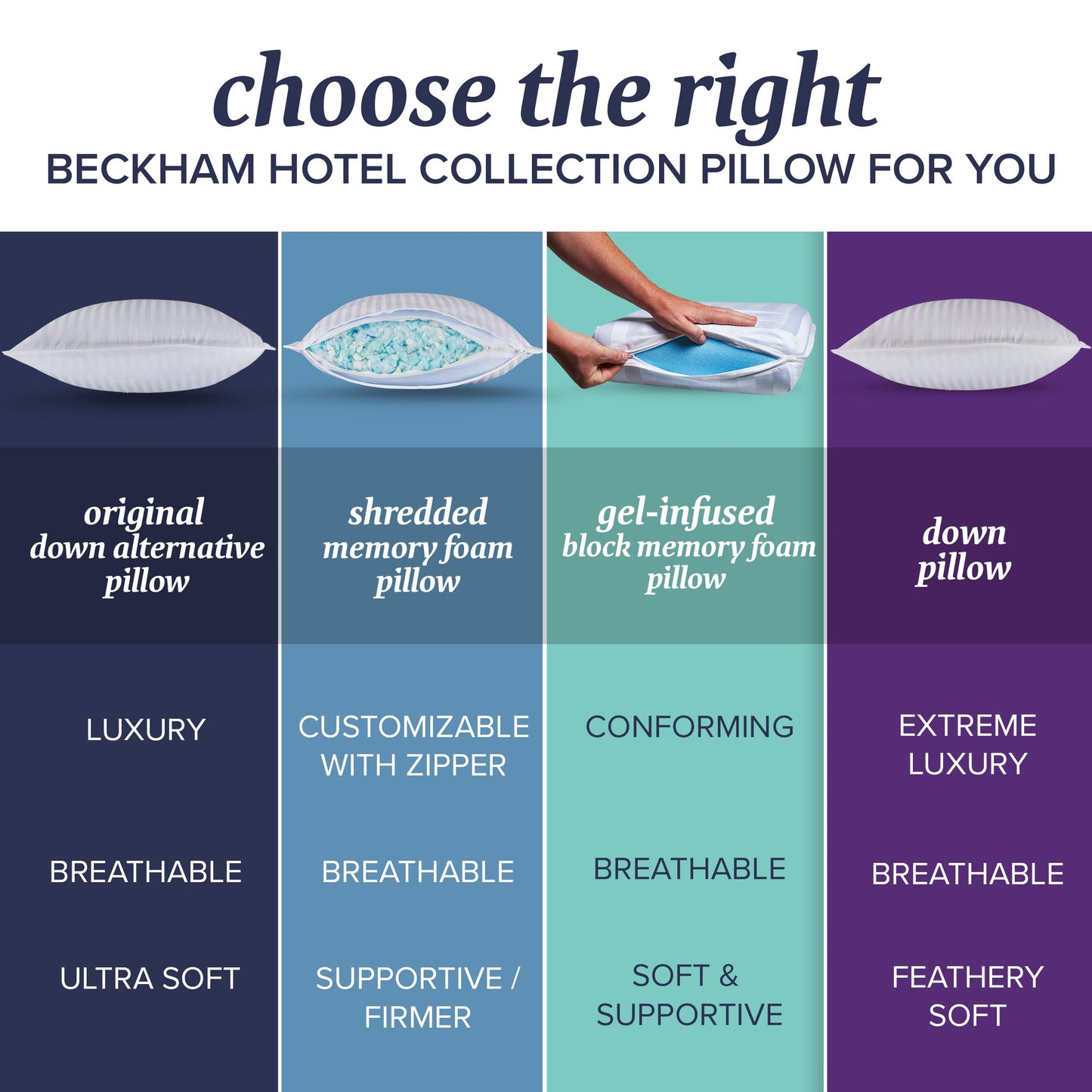 Beckham Hotel Collection King Size Memory Foam (Adjustable Fill) Bed Pillows Set of 2 - Cooling Shredded Foam Pillow for Back, Stomach or Side Sleepers