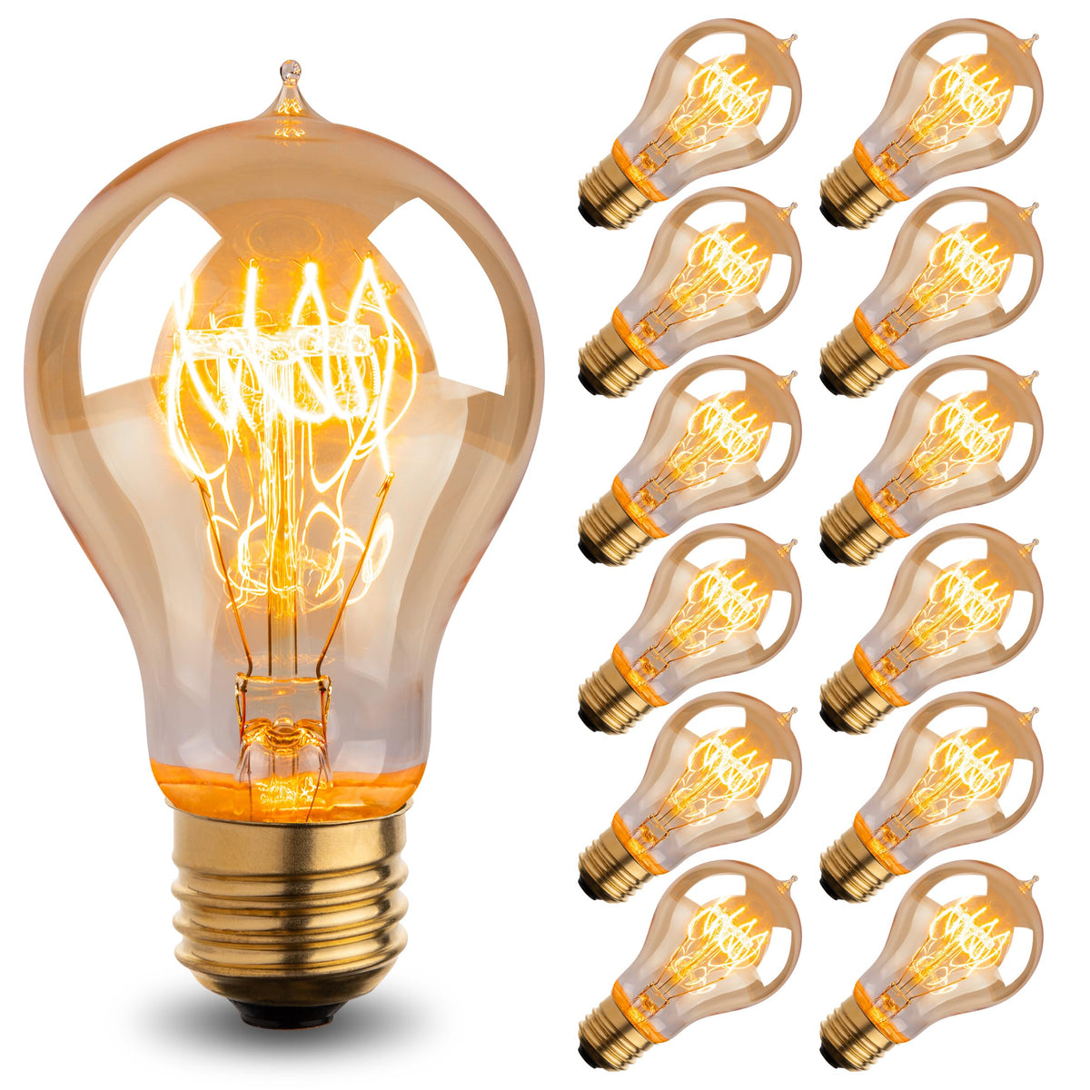 Warm Incandescent Light Bulbs 60 Watt,A19/A60 Vintage Style Edison Bulbs E26,Soft Yellow Light Bulbs,Amber Bulbs,Retro Light Bulb Old Fashioned,Halogen Dimmable Edison Bulb Squirrel Cage 12 Pack