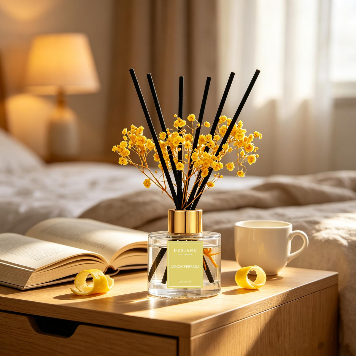 Reed Diffuser Set,3.38 fl oz (100 ml) Lemon Verbena Oil Diffusers with 6 Reed Sticks for Bathroom Shelf Decor Home Fragrance Reed Diffuser