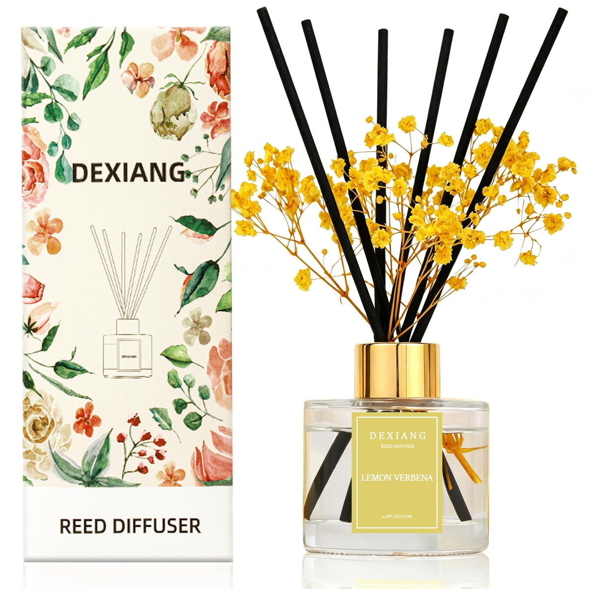 Reed Diffuser Set,3.38 fl oz (100 ml) Lemon Verbena Oil Diffusers with 6 Reed Sticks for Bathroom Shelf Decor Home Fragrance Reed Diffuser