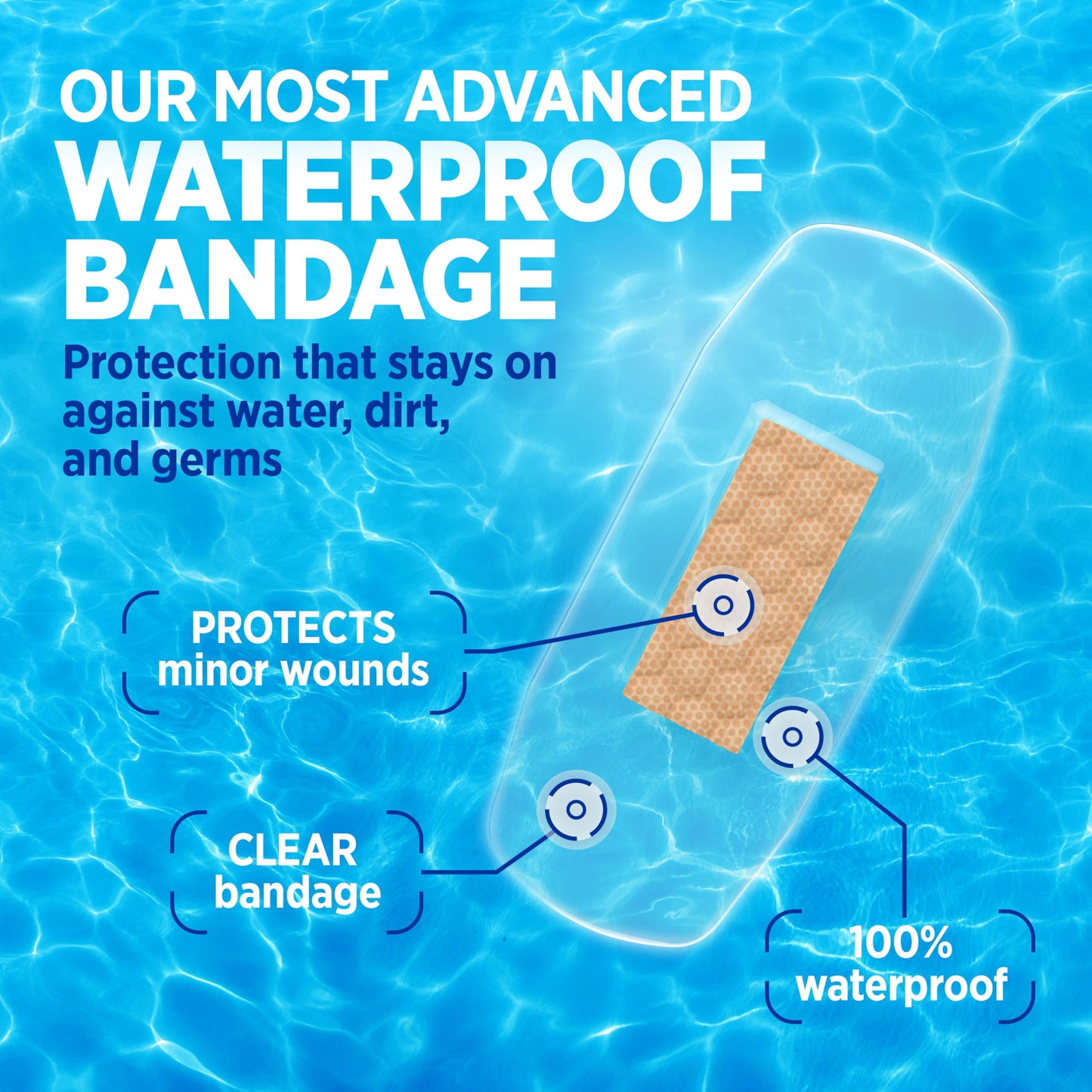 BAND-AID Brand Clear Waterproof Adhesive Bandages, All One Size, 20 Count