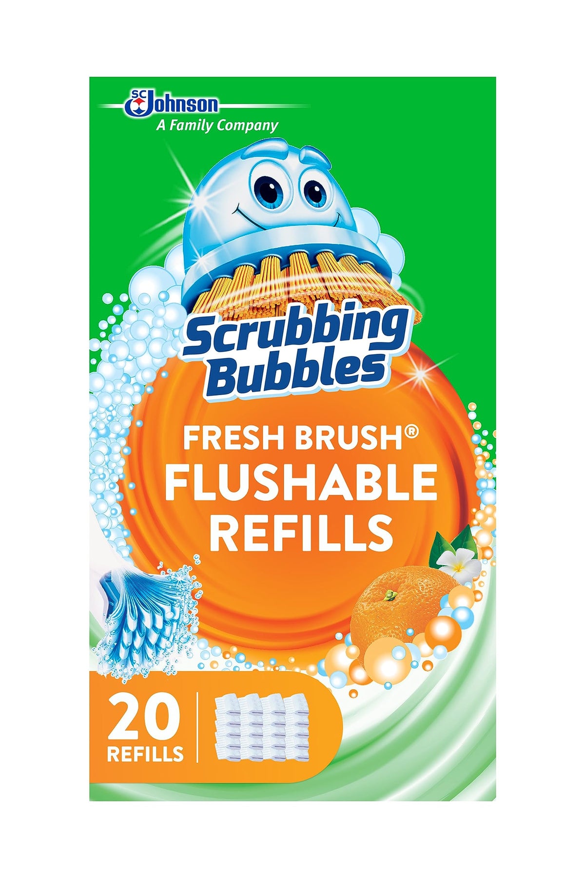 Scrubbing Bubbles Flushable Toilet Wand Refills, Fresh Brush Toilet Cleaner Refill Pads, Cleans Limescale & Fights Odors, Citrus Scent, 20 Count, Pack of 1