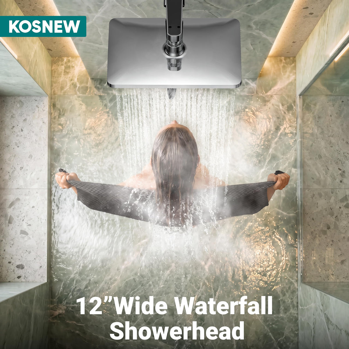 KOSNEW® 12" XXL Rainfall Shower Head with Handheld Combo, Chrome Polished