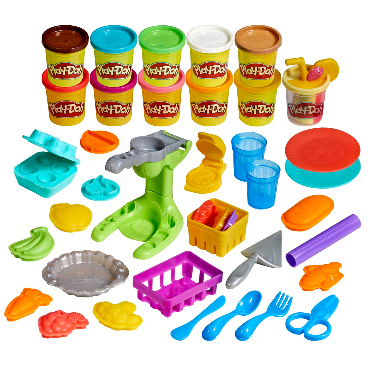Play-Doh Farmer's Market Kitchen Playset, 28 Play Food Accessories & Tools, 11 Colors, Back to School Classroom Supplies, Preschool Toys, Ages 3+ (Amazon Exclusive)